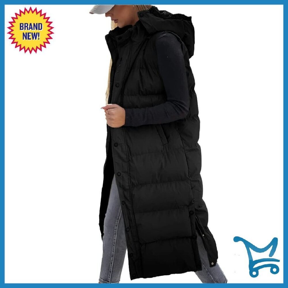 Women's Long Puffer Vest Hooded Sleeveless Quilted Zip Up Winter Outerwear